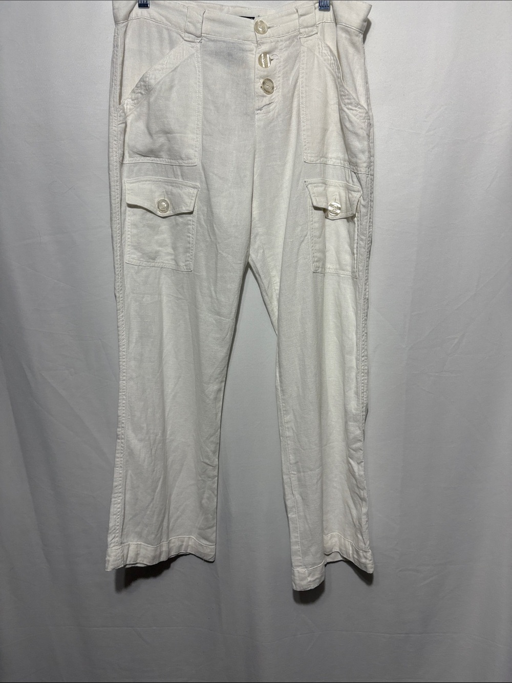 Bisou Bisou white Wide-Leg cotton Utility Cargo Pants